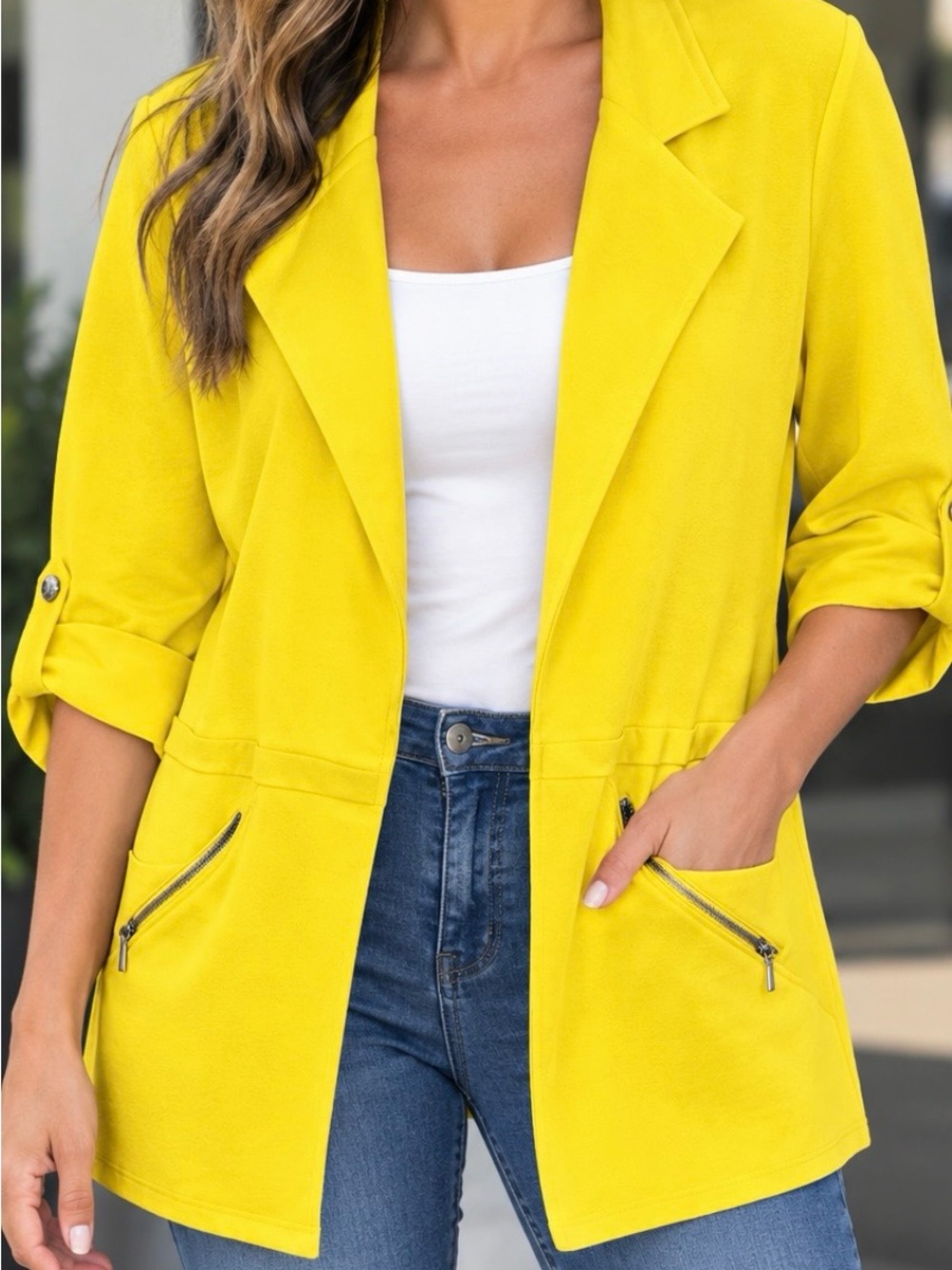 Soho Bright Yellow Open-Front Cardigan Blazer